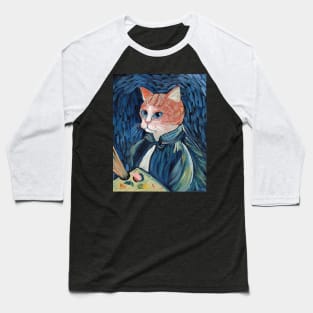 Van Gogh Cat Portrait Baseball T-Shirt